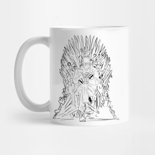 Bernie Sanders meme with mittens on a throne of spades - black and white Mug